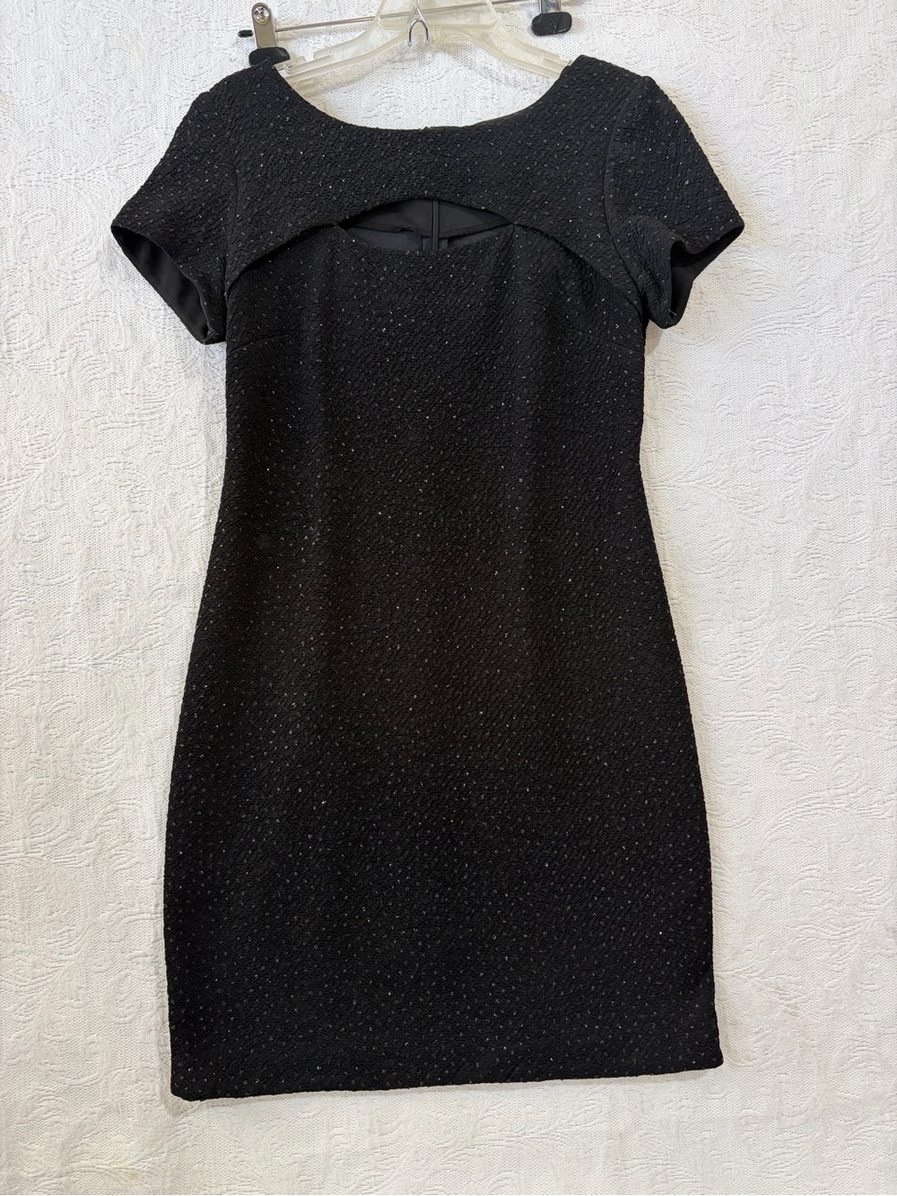 Jessica Howard Black Short Sleeve Textured Sheath Dress
